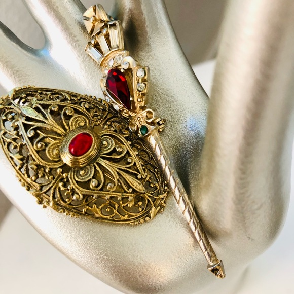 Vintage Ornate Red Filigree Scepter Brooch lot - Picture 11 of 11
